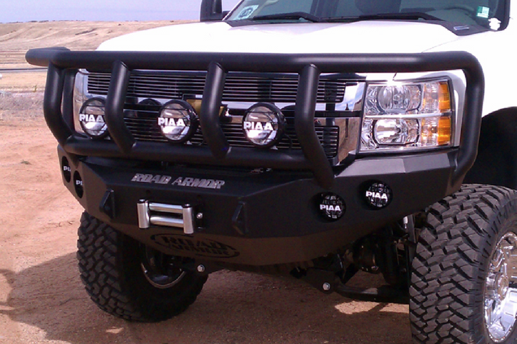 Road Armor Stealth 38202B 2011-2014 Chevy Silverado 2500/3500 Front Winch Ready Bumper Titan II Grille Guard, Black Finish and Round Fog Light Hole