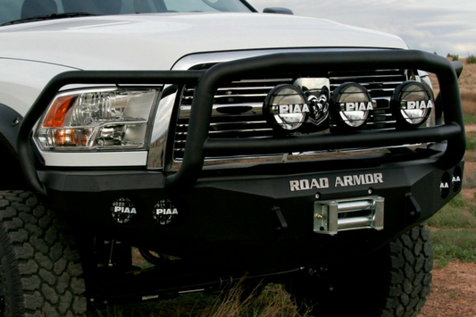 Road Armor 40805B-NW 2010-2018 Dodge Ram 2500/3500 Stealth Front Non-Winch Bumper Lonestar Guard, Black Finish and Round Fog Light Hole