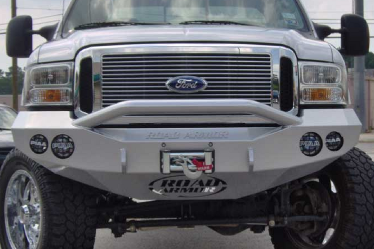 Road Armor Stealth 60504B-NW 2005-2007 Ford F250/F350/F450 Superduty Front Non-Winch Bumper Pre-Runner Style, Black Finish and Round Fog Light Hole