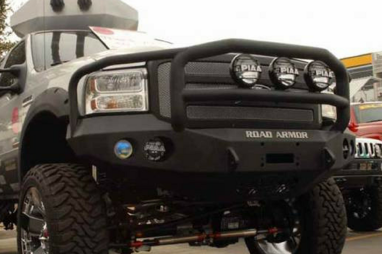Road Armor Stealth 60505B-NW 2005-2007 Ford F250/F350/F450 Superduty Front Non-Winch Bumper Lonestar Guard, Black Finish and Round Fog Light Hole