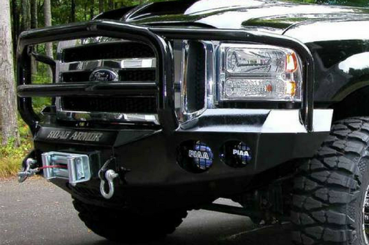 Road Armor Stealth 60505B 2005-2007 Ford F250/F350/F450 Superduty Front Winch Ready Bumper Lonestar Guard, Black Finish and Round Fog Light Hole