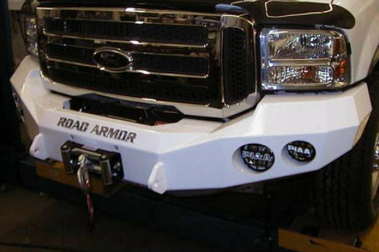 Road Armor Stealth 60500B 2005-2007 Ford F250/F350/F450 Superduty Front Winch Ready Bumper No Guard, Black Finish and Round Fog Light Hole