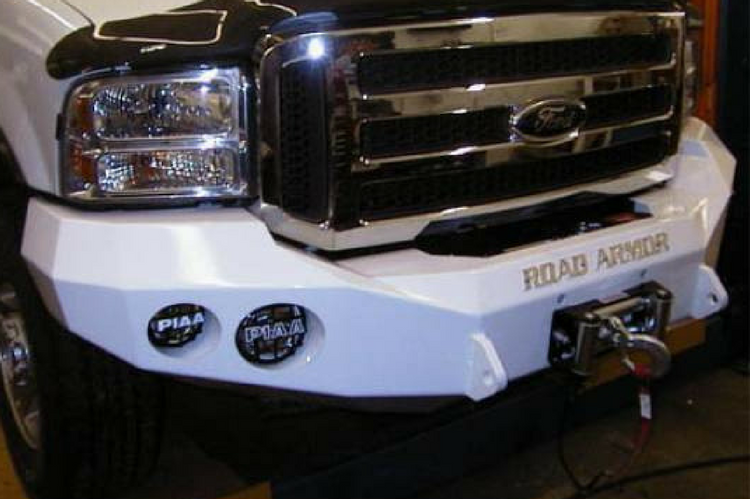 Road Armor Stealth 60500B 2005-2007 Ford F250/F350/F450 Superduty Front Winch Ready Bumper No Guard, Black Finish and Round Fog Light Hole