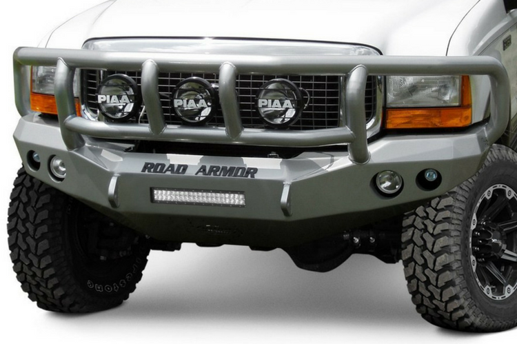 Road Armor Stealth 60502B-NW 2005-2007 Ford F250/F350/F450 Superduty Front Non-Winch Bumper Titan II Grille Guard, Black Finish and Round Fog Light Hole