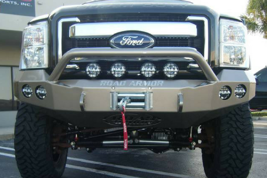 Road Armor Stealth 61104B 2011-2016 Ford F250/F350/F450 Superduty Front Winch Ready Bumper Pre-Runner Style, Black Finish and Round Fog Light Hole