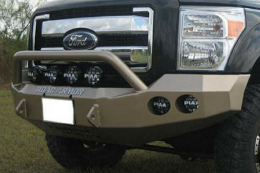 Road Armor Stealth 61104B 2011-2016 Ford F250/F350/F450 Superduty Front Winch Ready Bumper Pre-Runner Style, Black Finish and Round Fog Light Hole