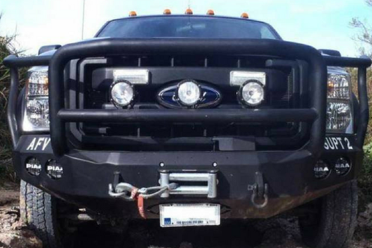 Road Armor Stealth 61105B 2011-2016 Ford F250/F350/F450 Superduty Front Winch Ready Bumper Lonestar Guard, Black Finish and Round Fog Light Hole