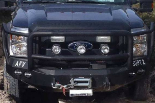 Road Armor Stealth 61105B 2011-2016 Ford F250/F350/F450 Superduty Front Winch Ready Bumper Lonestar Guard, Black Finish and Round Fog Light Hole