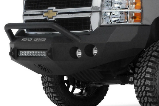 Road Armor Stealth 38204B-NW 2011-2014 Chevy Silverado 2500/3500 Front Non-Winch Bumper Pre-Runner Style, Black Finish and Round Fog Light Hole