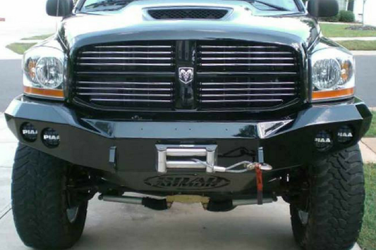 Road Armor Stealth 44060B 2006-2009 Dodge Ram 2500/3500 Front Winch Ready Bumper No Guard, Black Finish and Round Fog Light Hole