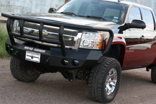 Road Armor Stealth 44072B-NW 2006-2008 Dodge Ram 1500 Front Bumper Titan II Grille Guard, Black Finish and Round Fog Light Hole