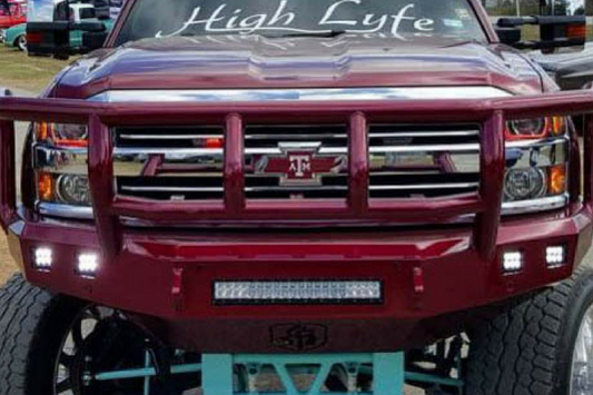 Road Armor Stealth 314R2B 2014-2015 Chevy Silverado 1500 Front Winch Ready Bumper Titan II Grille Guard, Black Finish and Square Fog Light Hole