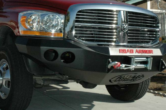 Road Armor Stealth 44060B 2006-2009 Dodge Ram 2500/3500 Front Winch Ready Bumper No Guard, Black Finish and Round Fog Light Hole