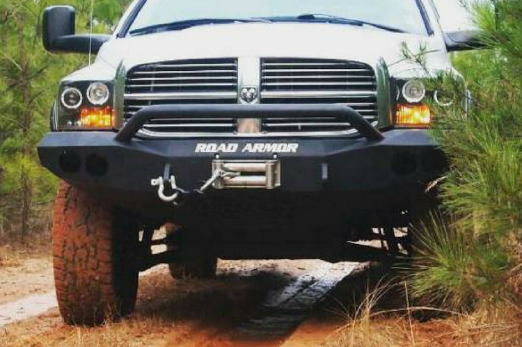 Road Armor Stealth 44074B-NW 2006-2008 Dodge Ram 1500 Front Non-Winch Bumper Pre-Runner Style, Black Finish and Round Fog Light Hole