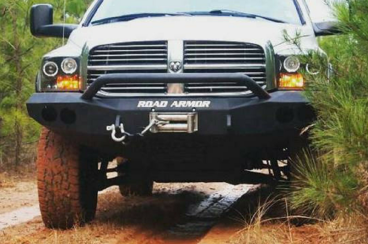 Road Armor Stealth 44074B 2006-2008 Dodge Ram 1500 Front Winch Ready Bumper Pre-Runner Style, Black Finish and Round Fog Light Hole