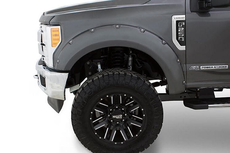 Bushwacker 20942-32 Ford F250/F350/F450 Super Duty 2017-2022 Pocket Style Color Agate Black Met Smooth Finish 4PC Fender Flares