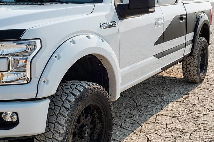 Bushwacker 20942-32 Ford F250/F350/F450 Super Duty 2017-2022 Pocket Style Color Agate Black Met Smooth Finish 4PC Fender Flares
