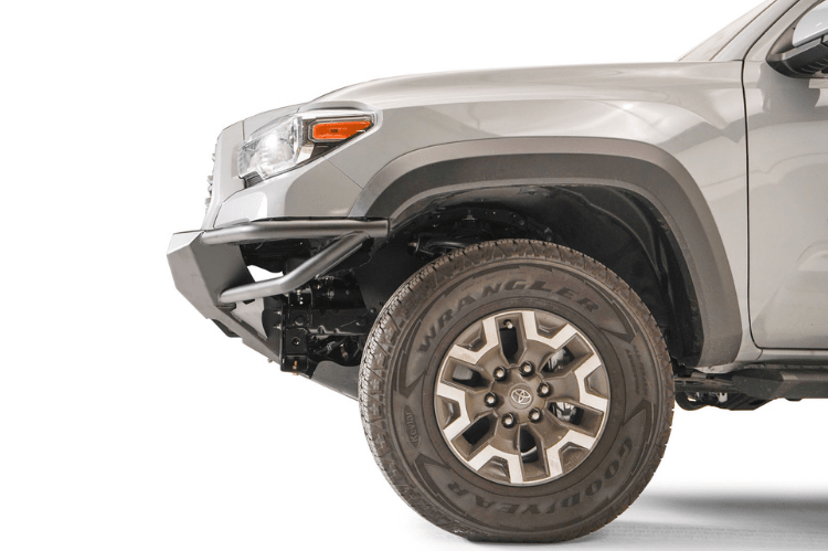 Fab Fours front winch bumper TB16-01-1 for 2016–2023 Toyota Tacoma, off-road front bumper replacement with winch-ready design.