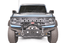 Fab Fours FB21-B5251-1 stubby front bumper with no guard on 2021-2024 Ford Bronco, compact off-road bumper designed for high clearance and rugged performance