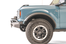 Fab Fours FB21-B5252-1 stubby front bumper with pre-runner guard on 2021-2024 Ford Bronco, designed for high clearance, rugged off-road protection, and enhanced grille defense