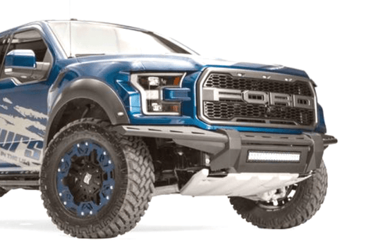 Fab Fours FF15-D3271-1 Aero front bumper without guard on 2015-2017 Ford F-150, sleek off-road steel bumper with aggressive styling and high clearance design