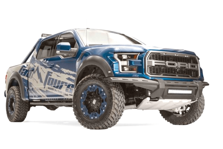 Fab Fours FF15-D3271-1 Aero front bumper without guard on 2015-2017 Ford F-150, sleek off-road steel bumper with aggressive styling and high clearance design