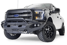 Fab Fours FF15-D3272-1 Aero front bumper with pre-runner guard installed on 2015-2017 Ford F-150, rugged off-road steel bumper with aggressive design and added grille protection