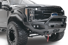 Fab Fours FS17-X4152-1 Matrix Front Bumper for 2017-2022 Ford F250/F350 Super Duty, winch-ready design with a pre-runner guard, providing rugged durability and aggressive front-end protection.