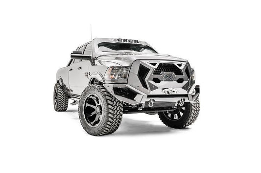 Fab Fours GR2900-1 Grumper Front Bumper for 2016–2018 Dodge Ram 2500/3500, featuring aggressive design, winch-ready capability, and integrated sensor holes for rugged off-road performance.