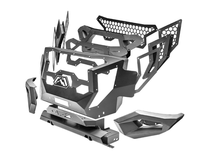 Fab Fours GR2900-1 Grumper Front Bumper for 2016–2018 Dodge Ram 2500/3500, featuring aggressive design, winch-ready capability, and integrated sensor holes for rugged off-road performance.