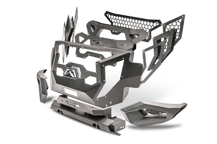 Fab Fours GR4200-1 Grumper front bumper on 2019–2024 Dodge Ram 1500, aggressive full-width design with integrated grille and off-road protection