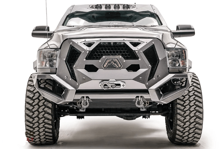 Fab Fours GR4400-1 Grumper front bumper on 2019–2024 Dodge Ram 2500/3500, aggressive off-road design with integrated grille