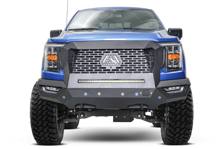 Fab Fours GR5000-1 Grumper 2.0 Front Bumper for 2021-2023 Ford F150 – aggressive non-winch steel bumper upgrade