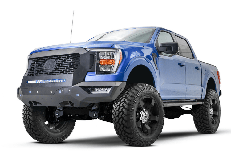 Fab Fours GR5000-1 Grumper 2.0 Front Bumper for 2021-2023 Ford F150 – aggressive non-winch steel bumper upgrade