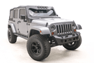 Fab Fours JK07-B1951-1 stubby front bumper with no guard on 2007-2018 Jeep Wrangler JK, compact off-road bumper designed for durability, clearance, and winch compatibility