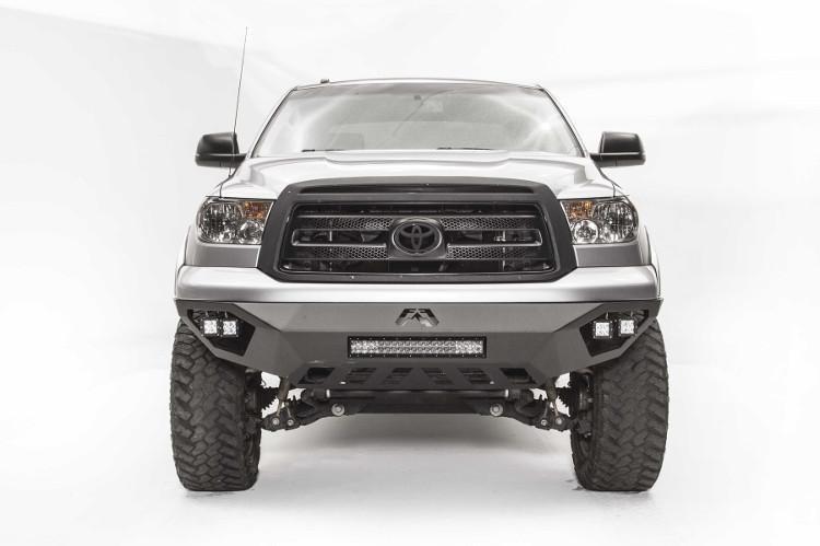Fab Fours TT07-D4452-1 Vengeance pre-runner style front bumper for 2007–2013 Toyota Tundra, aggressive off-road design with sleek black finish.