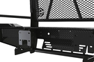 Ranch Hand FSG201BL1 Summit Front Bumper for 2020–2023 GMC Sierra 2500HD/3500HD, featuring heavy-duty diamond-plate steel construction, full grille guard, and compatibility with factory tow hooks and fog lights.