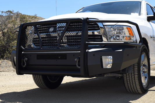 Steelcraft Elevation Front Bumper with Grille Guard for 2013-2018 Dodge Ram 1500, heavy-duty black plate steel