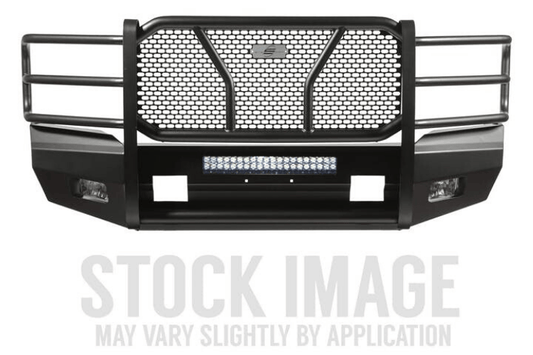 Steelcraft HD12260R heavy-duty front bumper with grille guard and hitch receiver for 2010–2018 Dodge Ram 2500 and 3500 trucks, rugged black steel off-road protection.