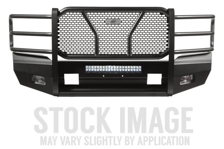 Steelcraft HD12260R heavy-duty front bumper with grille guard and hitch receiver for 2010–2018 Dodge Ram 2500 and 3500 trucks, rugged black steel off-road protection.