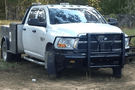 Steelcraft HD12260R heavy-duty front bumper with grille guard and hitch receiver for 2010–2018 Dodge Ram 2500 and 3500 trucks, rugged black steel off-road protection.