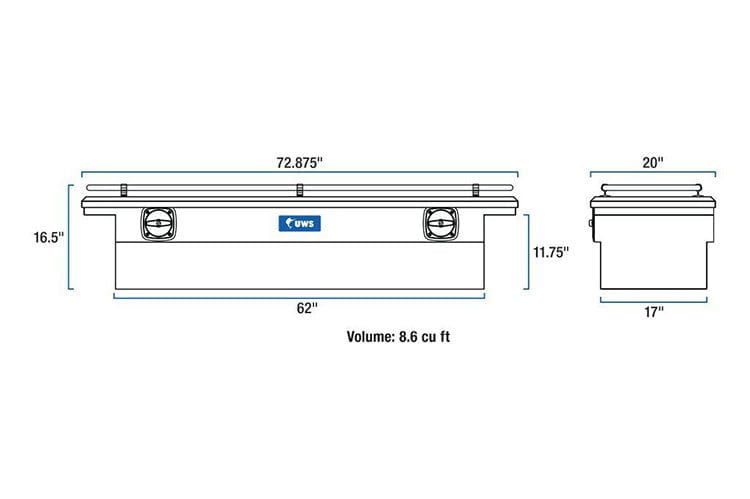 UWS SL-72-LP-R Ford F250/F350/F450 Super Duty 1999-2022 Bright Aluminum 72" Secure Lock Crossover Truck Tool Box With Low Profile