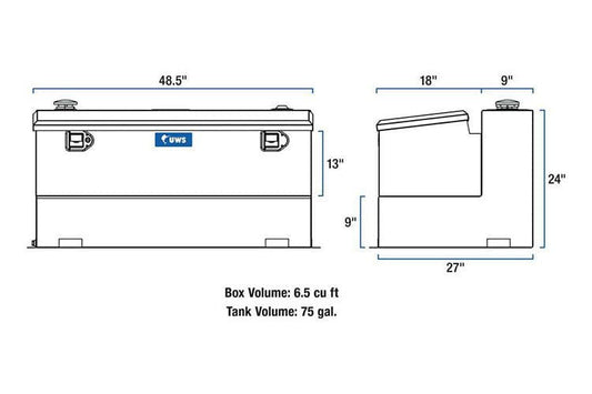 UWS ST-75-COMBO-MB Ford F250/F350/F450 Super Duty Matte Black 75-Gallon Steel Aluminum Combo Transfer Tank