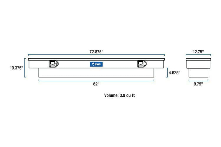 UWS TBS-72-SL Ford F250/F350/F450 Super Duty 1999-2022 Bright Aluminum 72" Slim-Line Crossover Truck Tool Box