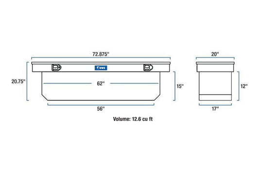 UWS TBSD-72-A-BLK Ford F250/F350/F450 Super Duty 1999-2022 Gloss Black Aluminum 72" Deep Angled Crossover Truck Tool Box