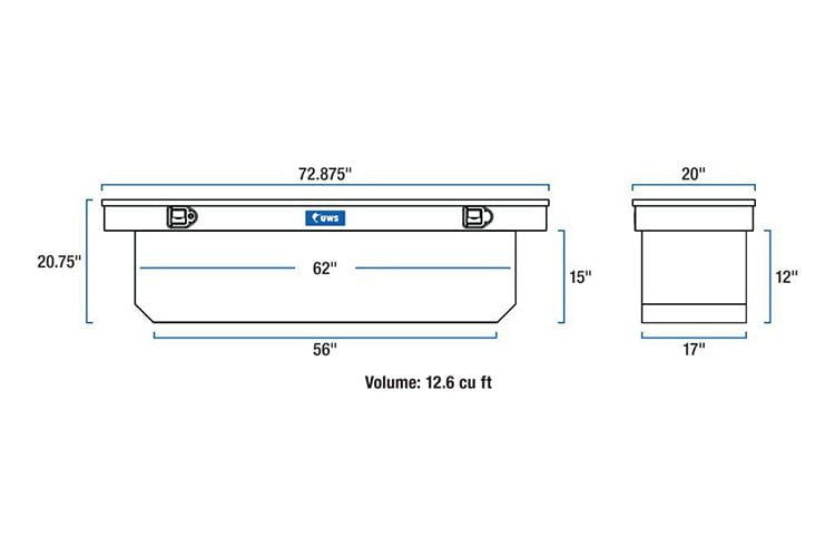 UWS TBSD-72-A-BLK Ford F250/F350/F450 Super Duty 1999-2022 Gloss Black Aluminum 72" Deep Angled Crossover Truck Tool Box