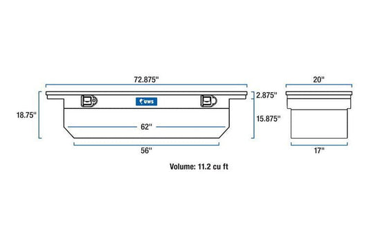 UWS TBSD-72-A-LP-B Ford F250/F350/F450 Super Duty 1999-2022 Gloss Black Aluminum 72" Deep Angled Crossover Truck Tool Box With Low Profile