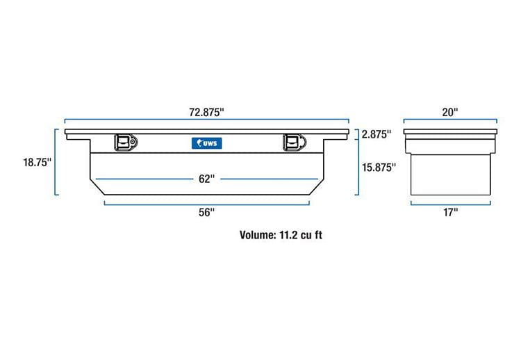 UWS TBSD-72-A-LP Ford F250/F350/F450 Super Duty 1999-2022 Bright Aluminum 72" Deep Angled Crossover Truck Tool Box With Low Profile