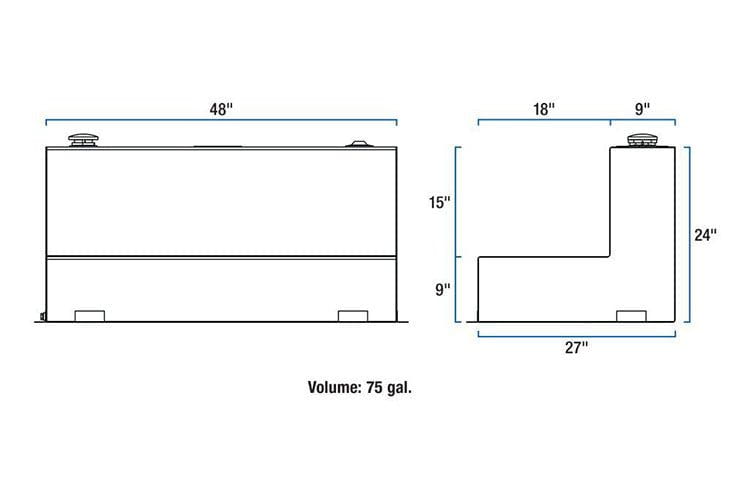 UWS TT-75-L-T-P Ford F250/F350/F450 Super Duty 75-Gallon L-Shaped Bright Aluminum Transfer Tank