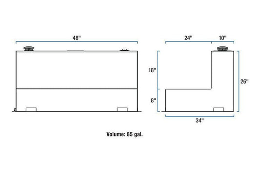 UWS TT-85-L-T-P Ford F250/F350/F450 Super Duty 85-Gallon L-Shaped Bright Aluminum Transfer Tank